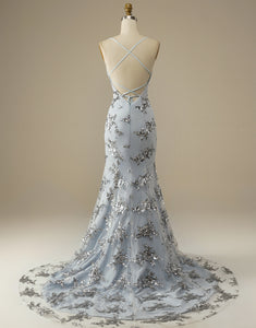 Mermaid Glitter Silver Long Prom Dress