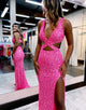 Hot Pink Long Slit Prom Dress