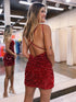 Burgundy Spaghetti Straps Open Back Homecoming Dress