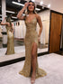 Halter Golden Sequin Prom Dress with Split