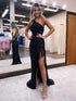 Black One Shoulder Sequin Prom Dress with Tassels