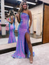 Purple Mermaid One Shoulder Sequin Prom Dress with Slit