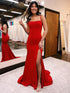 Red Spaghetti Straps Mermaid Prom Dress with Slit