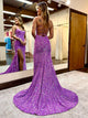 Mermaid Spaghetti Straps Hot Pink Prom Dress with Slit