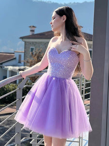 Light Purple Sweetheart Sparkly A Line Homecoming Dress