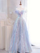 Light Blue A Line Sweetheart Sequin Long Prom Dress
