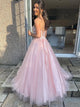 Light Pink Tulle Sweetheart Long Prom Dress With Appliques