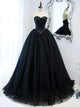 Black A Line Sweetheart Princess Tulle Long Prom Dress