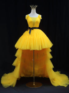 Yellow High Low Tulle Sleeveless Prom Dress