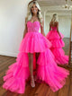 Hot Pink High Low Tulle Sweetheart Corset Prom Dress