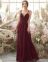 Burgundy Chiffon V-neck Bridesmaid Dress