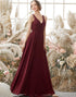 Burgundy V Neck Chiffon Long Bridesmaid Dress