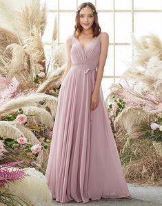 Simple V-neck Long Blush Bridesmaid Dress
