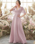 Blush Long Bridesmaid Dress with Batwing Sleeves