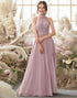 Halter Neck Blush Bridesmaid Dress with Split