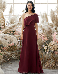 Elegant One Shoulder Chiffon Burgundy Bridesmaid Dress