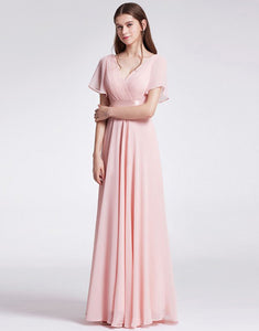 Chiffon Long Pink Bridesmaid Dress with Sleeves