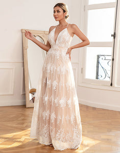 White Long Deep V-Neck Prom Dress