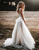 A-line V Back Tulle Wedding Dress