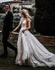 A-line V-neck Backless Glitter Wedding Dress