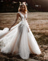 A-line V Back Tulle Wedding Dress