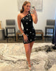 One Shoulder Black Homecoming Dress with Stars