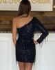 Sequin Black Homecoming Dress with Tassel
