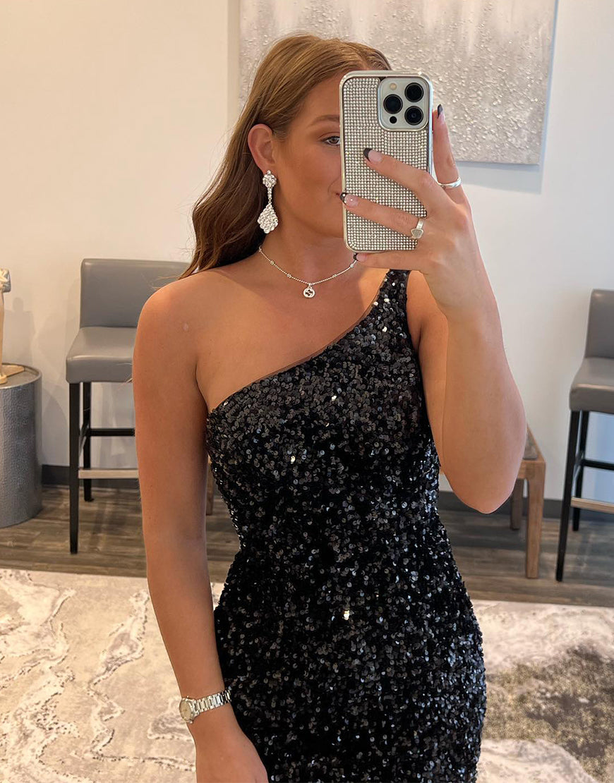 Dressself Black One Shoulder Sequin Homecoming Dress Short Party Dress Dressself Black One Shoulder Sequin Homecoming Dress Short Party Dress