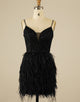 Unique Black Homecoming Dress with Feather