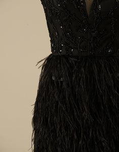 Unique Black Homecoming Dress with Feather