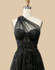 A-line Tulle Black Prom Dress with 3D Appliques