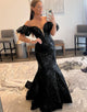 Off the Shoulder Black Lace Mermaid Prom Dress