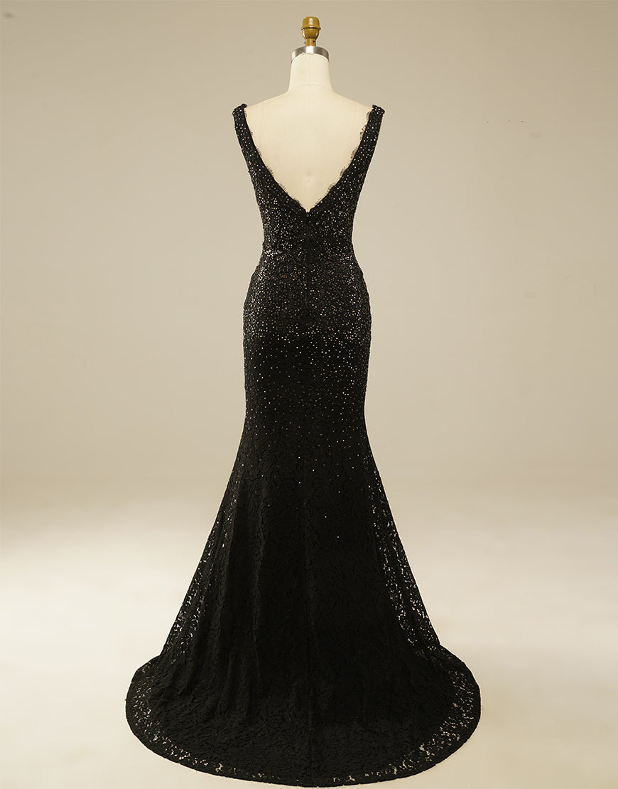 Elegant Glitter Rhinestone Lace Long Mermaid Black Prom Dress Dressself Elegant Glitter Rhinestone Lace Long Mermaid Black Prom Dress Dressself