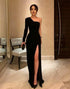 Sheath One Shoulder Black Prom Dress