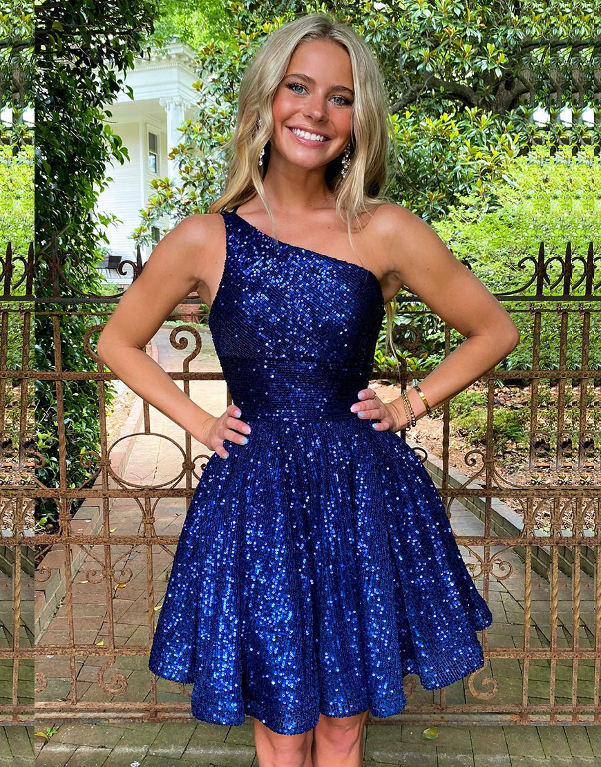 Dressself A-line Blue Sequin Homecoming Dress Sleeveless Short HOCO Dress Dressself A-line Blue Sequin Homecoming Dress Sleeveless Short HOCO Dress