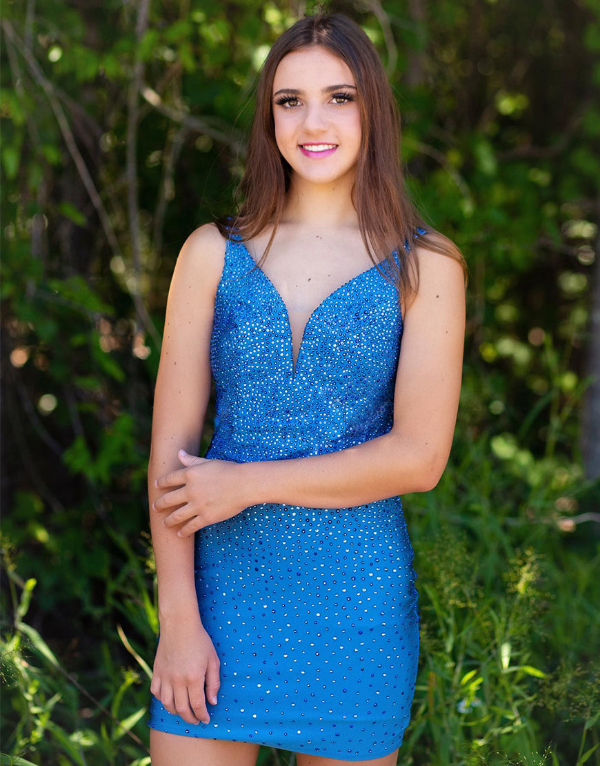 Dressself Tight Blue Beaded Homecoming Dress Short Cocktail Dress Dressself Tight Blue Beaded Homecoming Dress Short Cocktail Dress