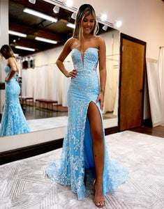 Sweetheart Side Slit Long Prom Dress with Sleeves