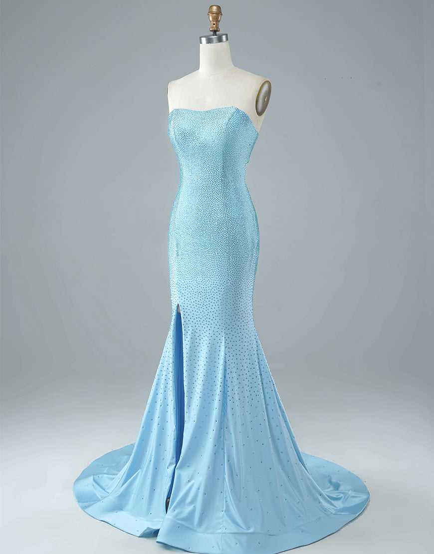 Sexy Tight Strapless Light Blue Long Mermaid Prom Dress Dressself Sexy Tight Strapless Light Blue Long Mermaid Prom Dress Dressself