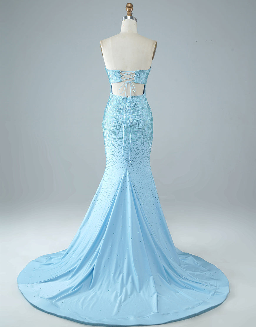 Sexy Tight Strapless Light Blue Long Mermaid Prom Dress – Dressself