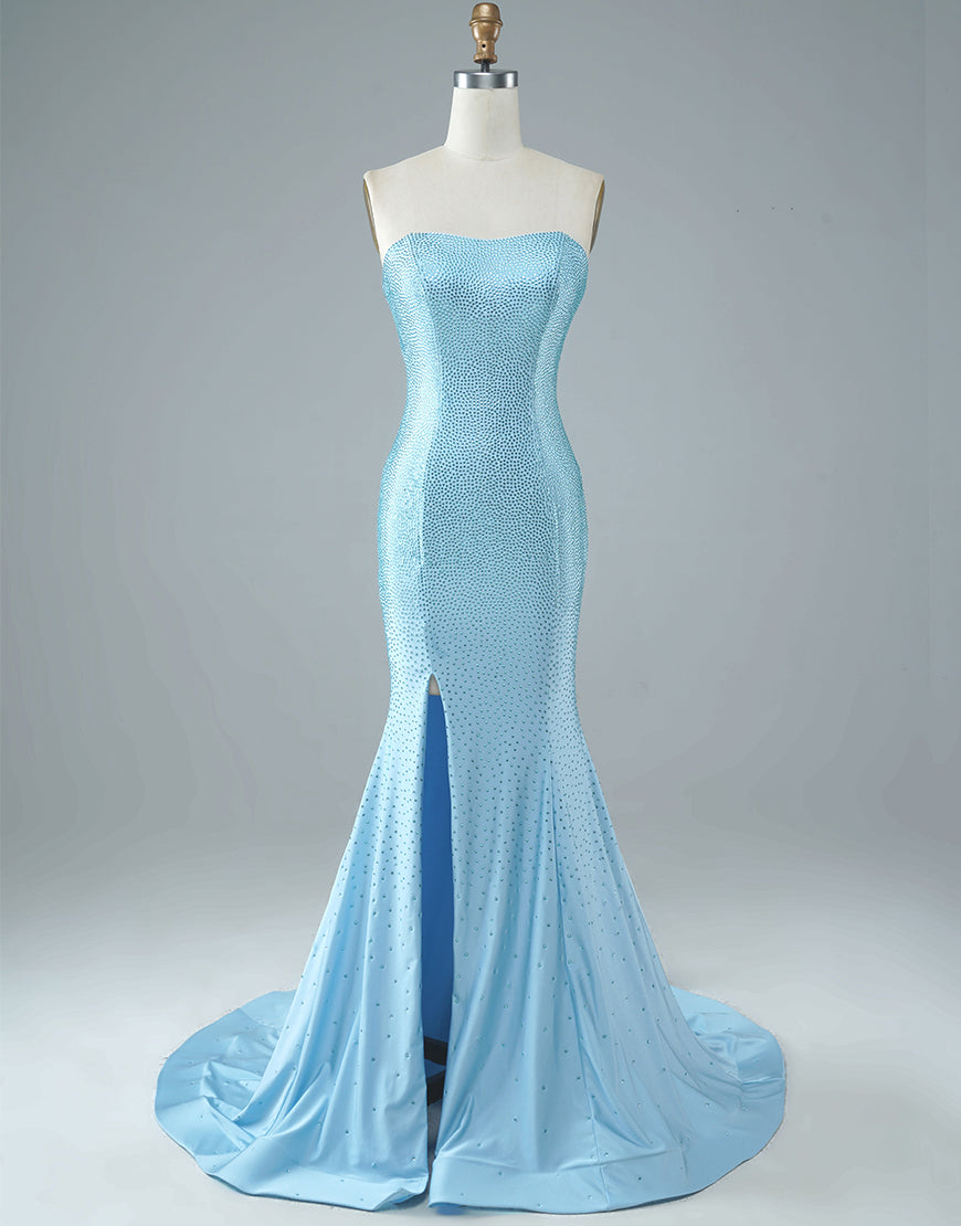 Sexy Tight Strapless Light Blue Long Mermaid Prom Dress Dressself Sexy Tight Strapless Light Blue Long Mermaid Prom Dress Dressself
