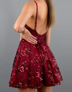A-line Floral Sequin Embellished Net Homecoming Dress
