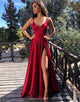 Satin Long Dark Red Prom Dress