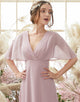 Blush Long Bridesmaid Dress with Batwing Sleeves