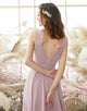 Simple V-neck Long Blush Bridesmaid Dress