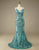 Glitter Mermaid Cyan V Neck Prom Dress