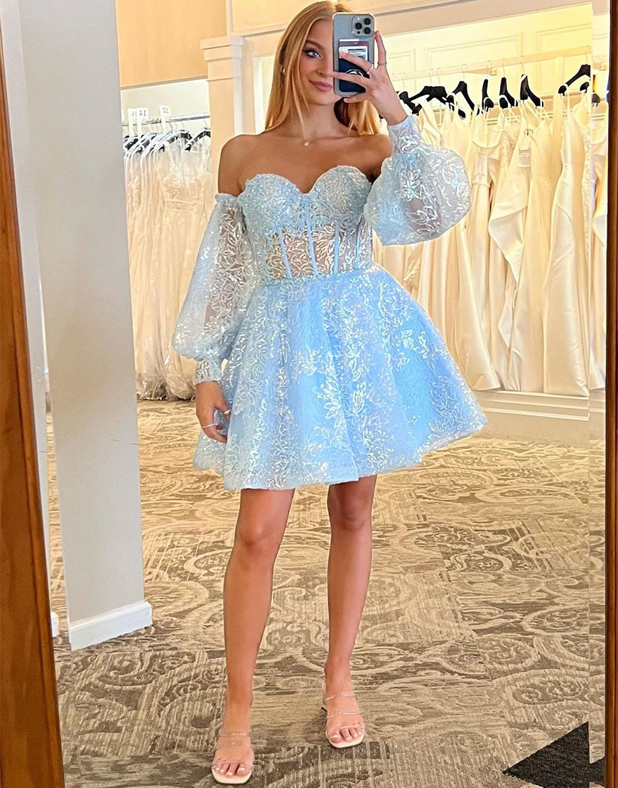 Dressself A-line Sweetheart Short Unique Homecoming Dress with Sleeves Dressself A-line Sweetheart Short Unique Homecoming Dress with Sleeves