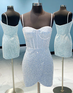 Sweetheart Light Blue Short Glitter Homecoming Dress