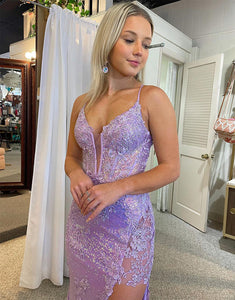 High Split Lilac Long Prom Dress