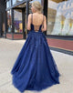 Navy Blue Appliques Long Prom Dress Evening Dress