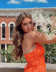 Orange V-neck Short Tight Homecoming Dress with Embroidery